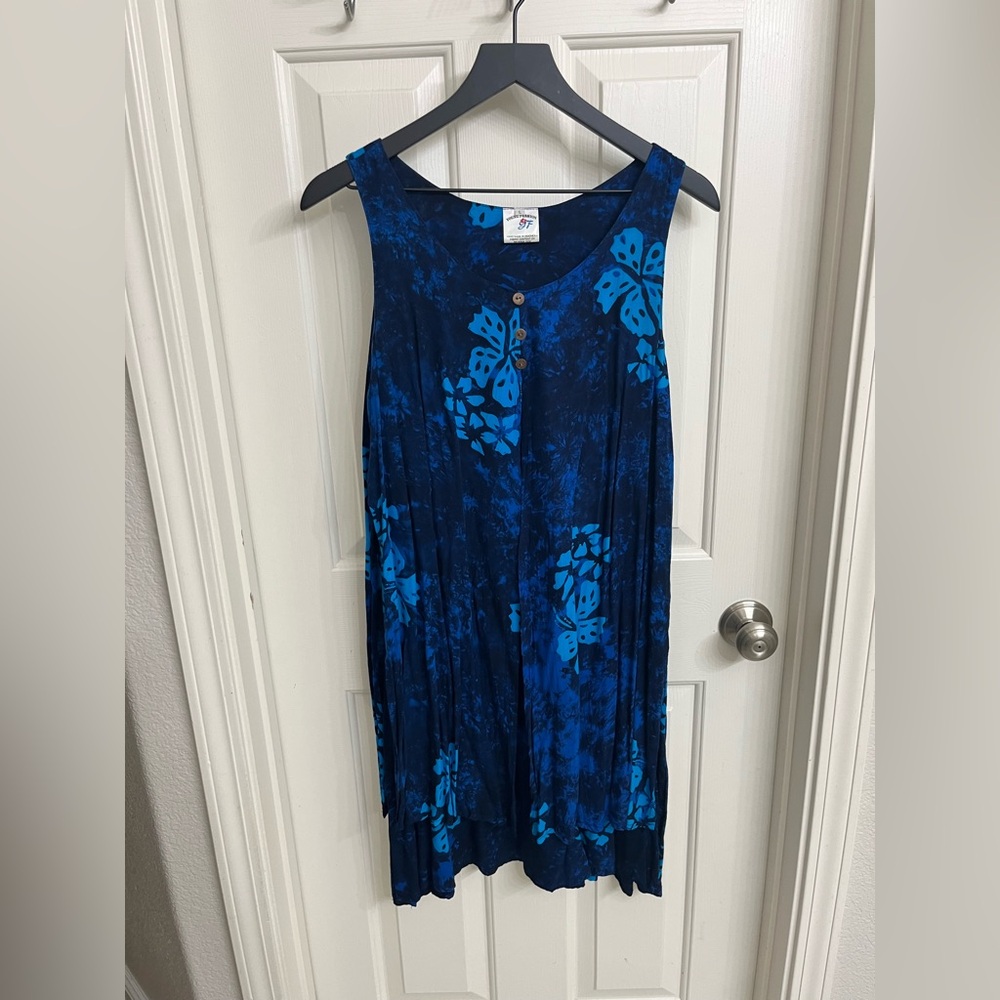 Blue Hawaiian Sleeveless Mini Dress